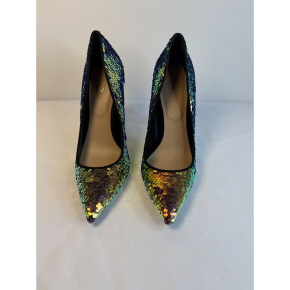 Aldo Stessy Womens Size 7 Multi-color Iridescent Sequin High Heel Party Dressy - Picture 2 of 16